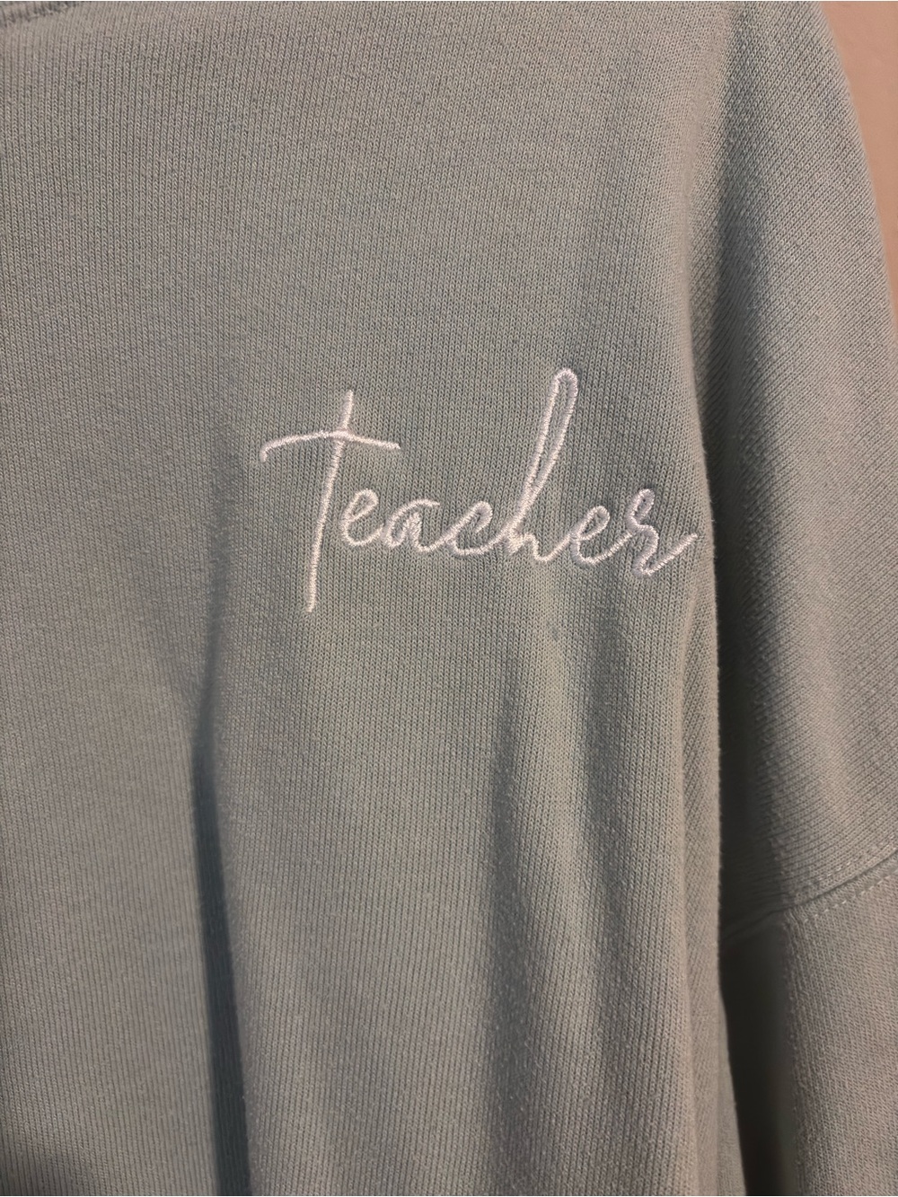 Pink Lily Sage Green 'Teacher' Crewneck Sweater